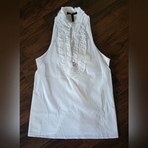 BCBGMaxazria Off-White Racerback Lined Ruffle Trim Sleeveless Blouse Medium